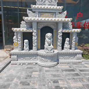 榆林芝麻白中国黑石材套墓 花岗岩墓碑